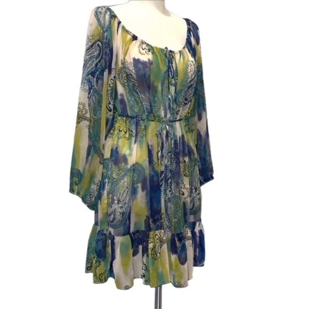 EUC Pure Energy Women's sz 2 (XXL 18/20) flowy bohemian 3/4 sleeve midi dress